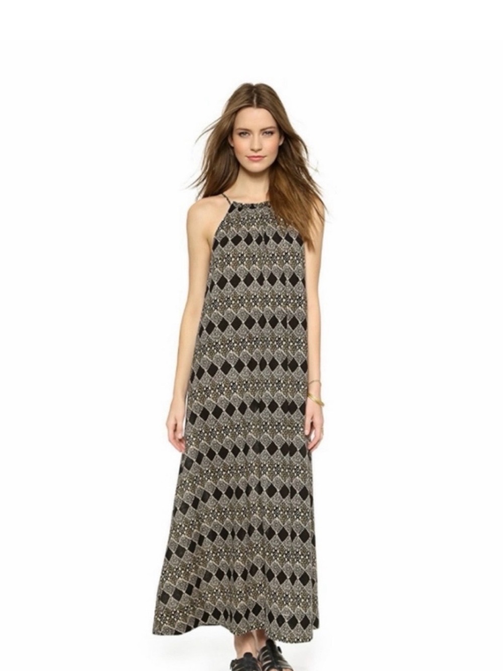 Madewell Black and Cream Geometric Halter Maxi Dress